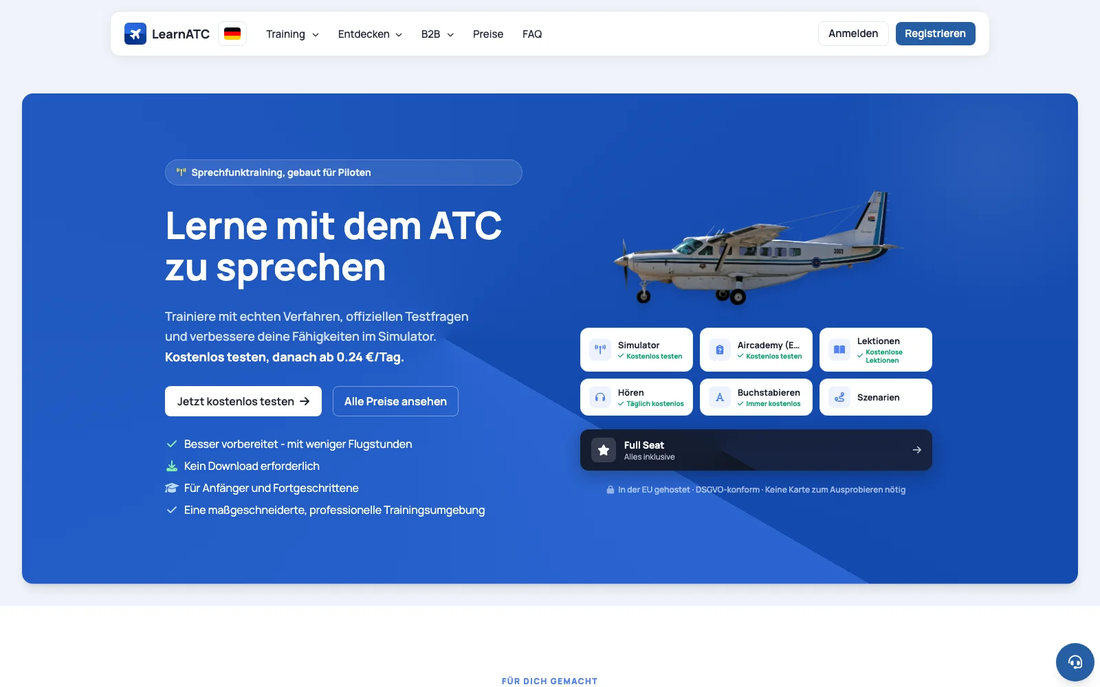 LearnATC: Screenshot der Website