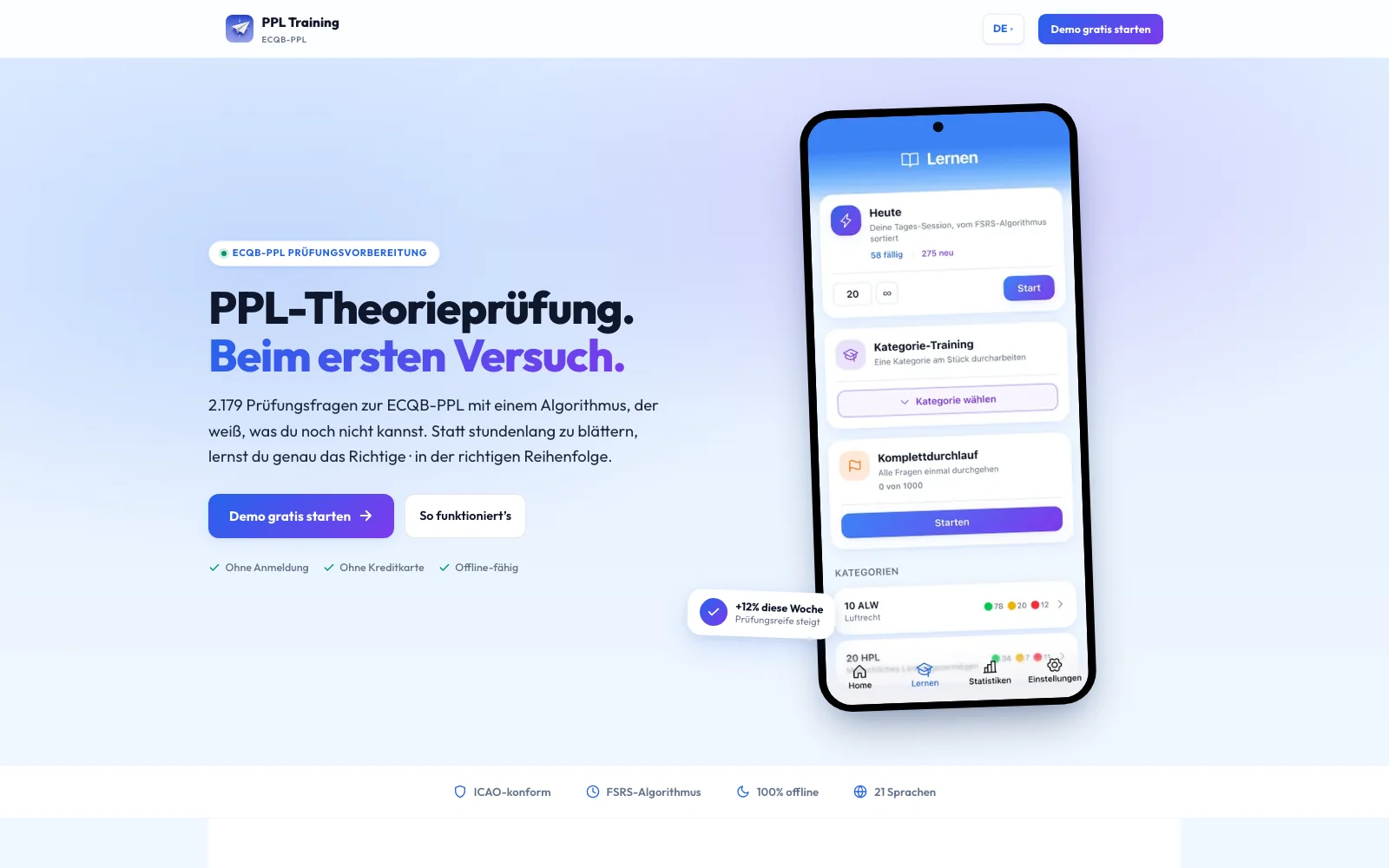 PPL Training: Screenshot der Website