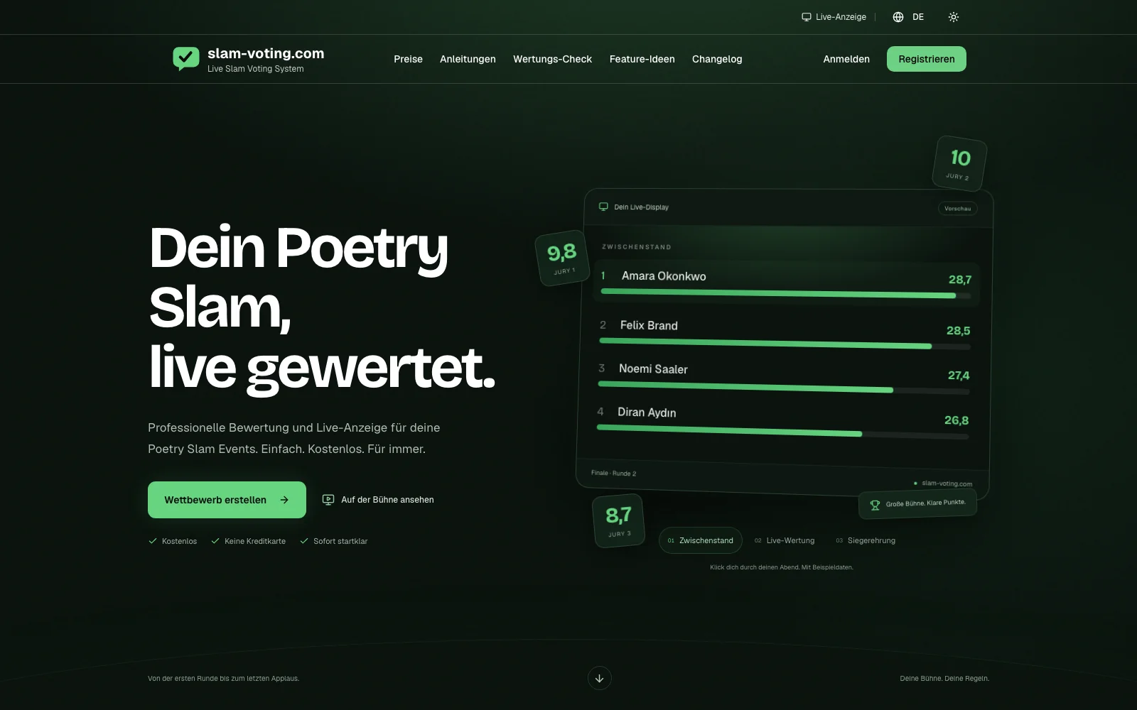 Slam Voting: Screenshot der Website